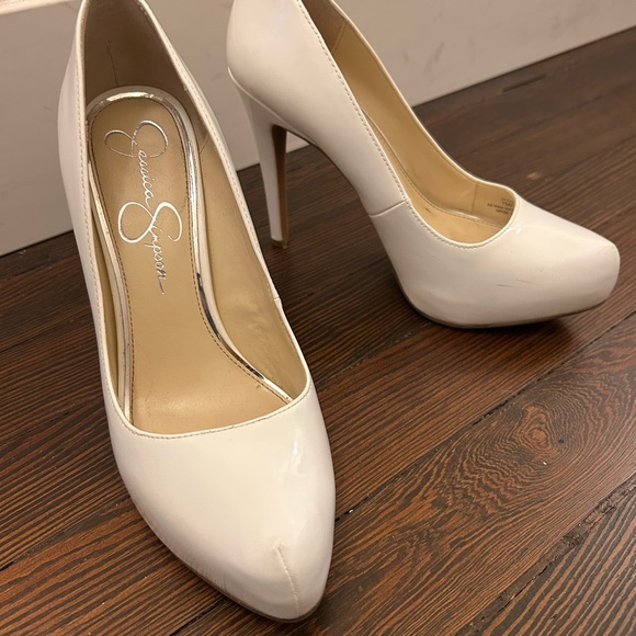 Jessica Simpson Shoes - Jessica Simpson White Patent Pointed Platform Pumps
